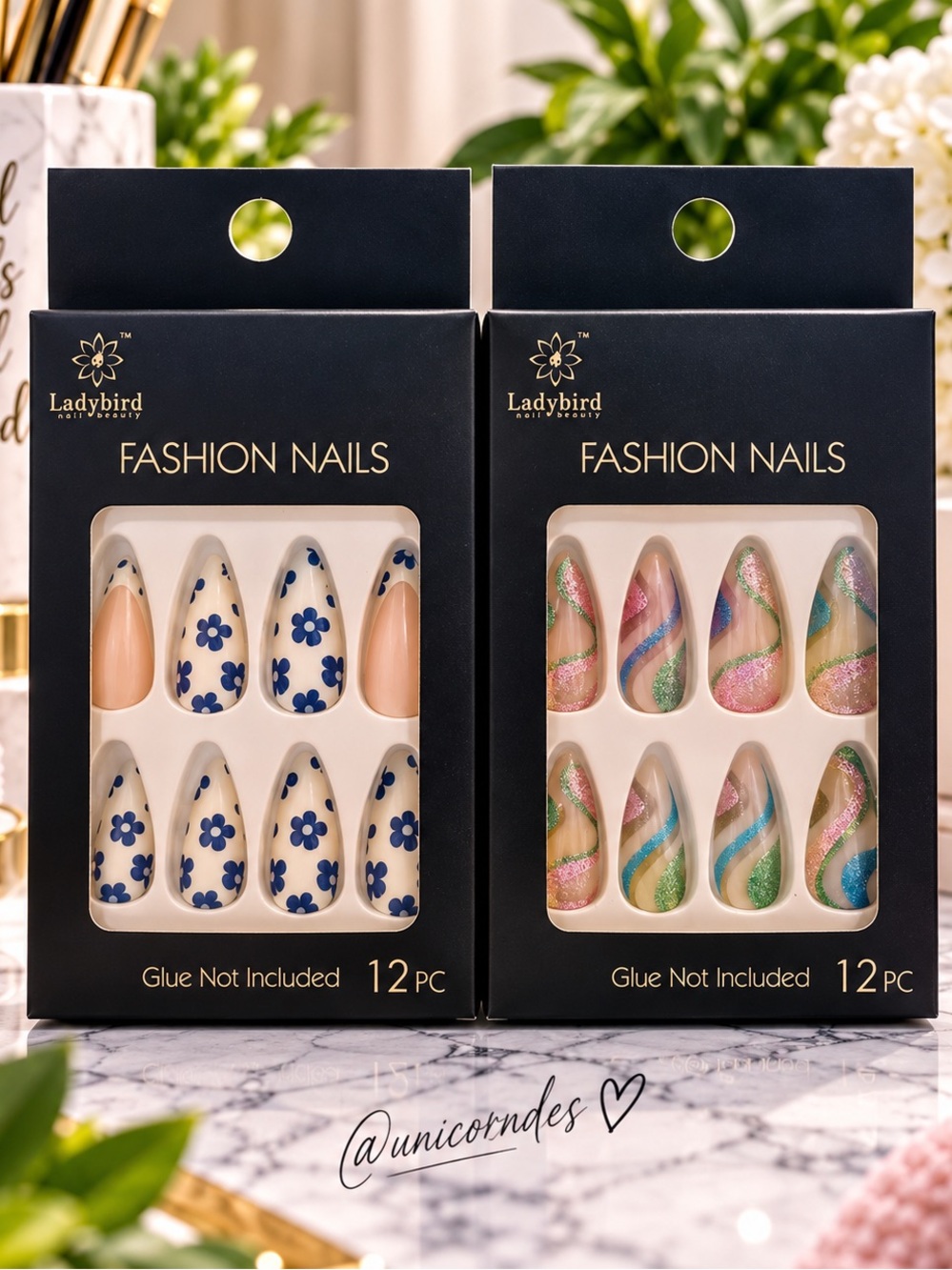 Ladybird Fashion Nails 2 Pack Floral Glitter Swirl Press On Nails 24pc New